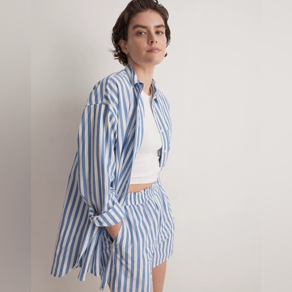 Madewell The Signature Poplin Oversized Shirt in blue stripe - Picture 4 of 7